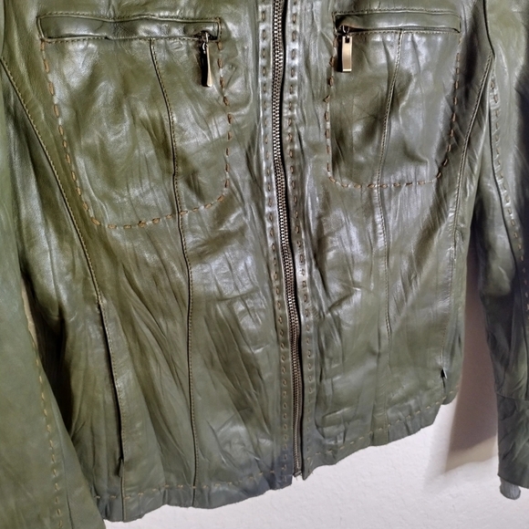 american modern alexander julian buttery soft green leather moto jacket sz S - Picture 3 of 13